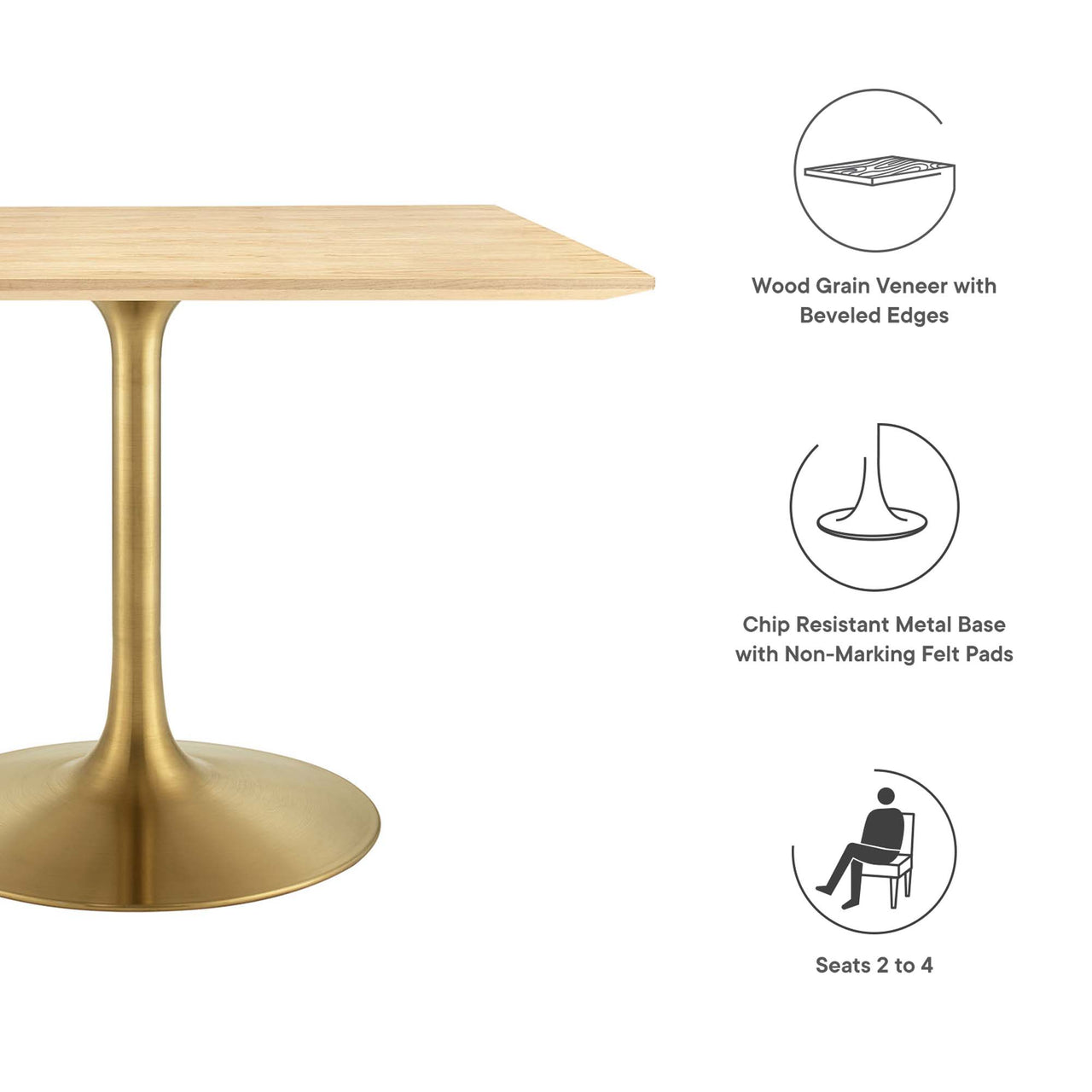 Ensemble Square Dining Table, Large, Gold & Natural Wood