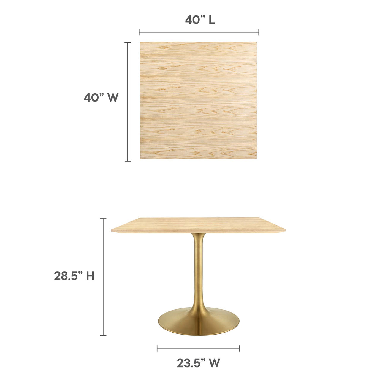 Ensemble Square Dining Table, Large, Gold & Natural Wood