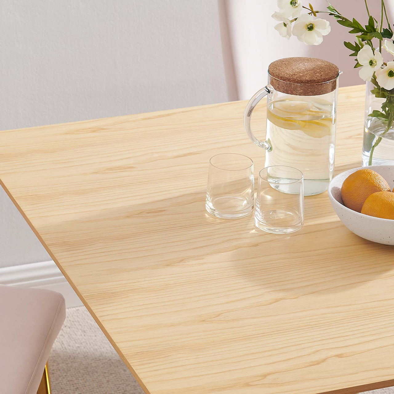 Ensemble Square Dining Table, Large, Gold & Natural Wood