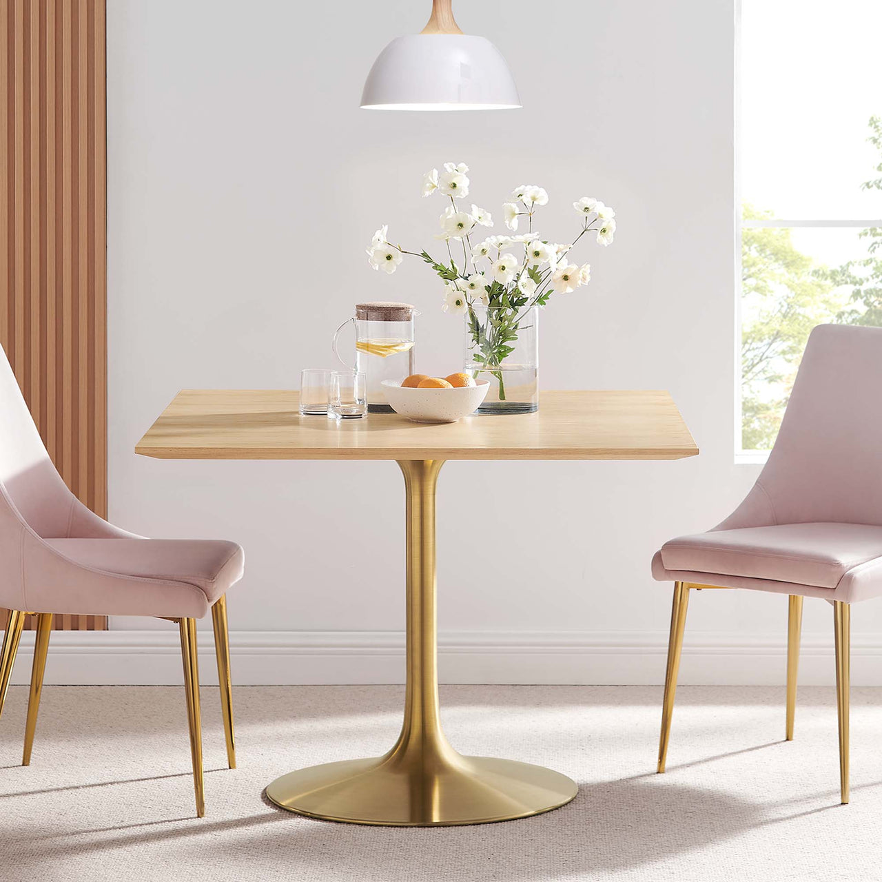 Ensemble Square Dining Table, Large, Gold & Natural Wood