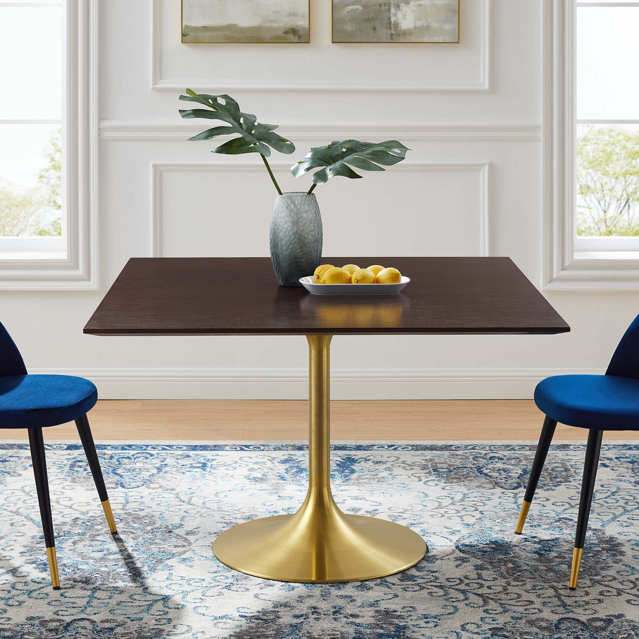 Ensemble Square Dining Table, Extra Large, Gold & Cherry Walnut
