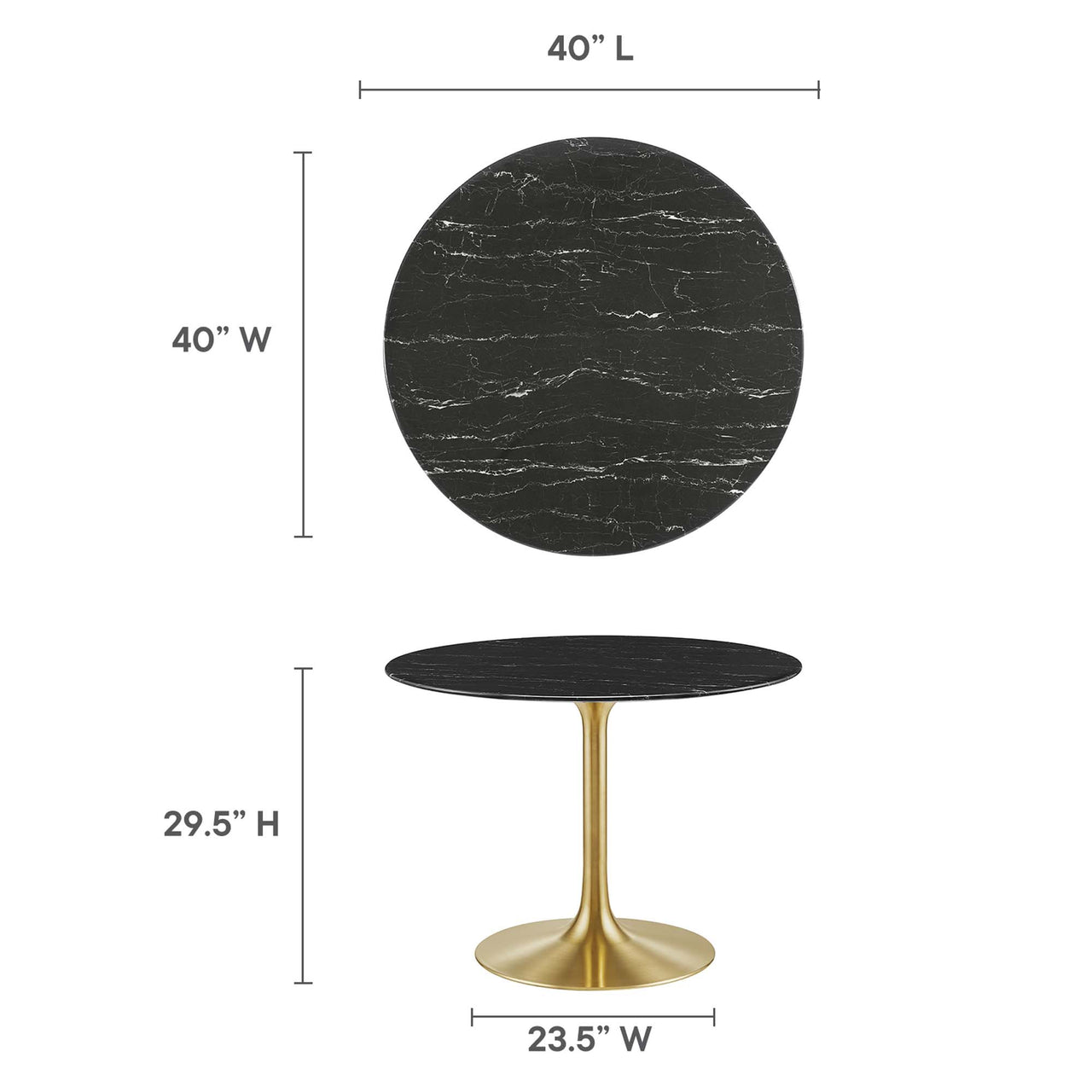 Ensemble Round Faux Marble Dining Table, Medium, Gold & Black