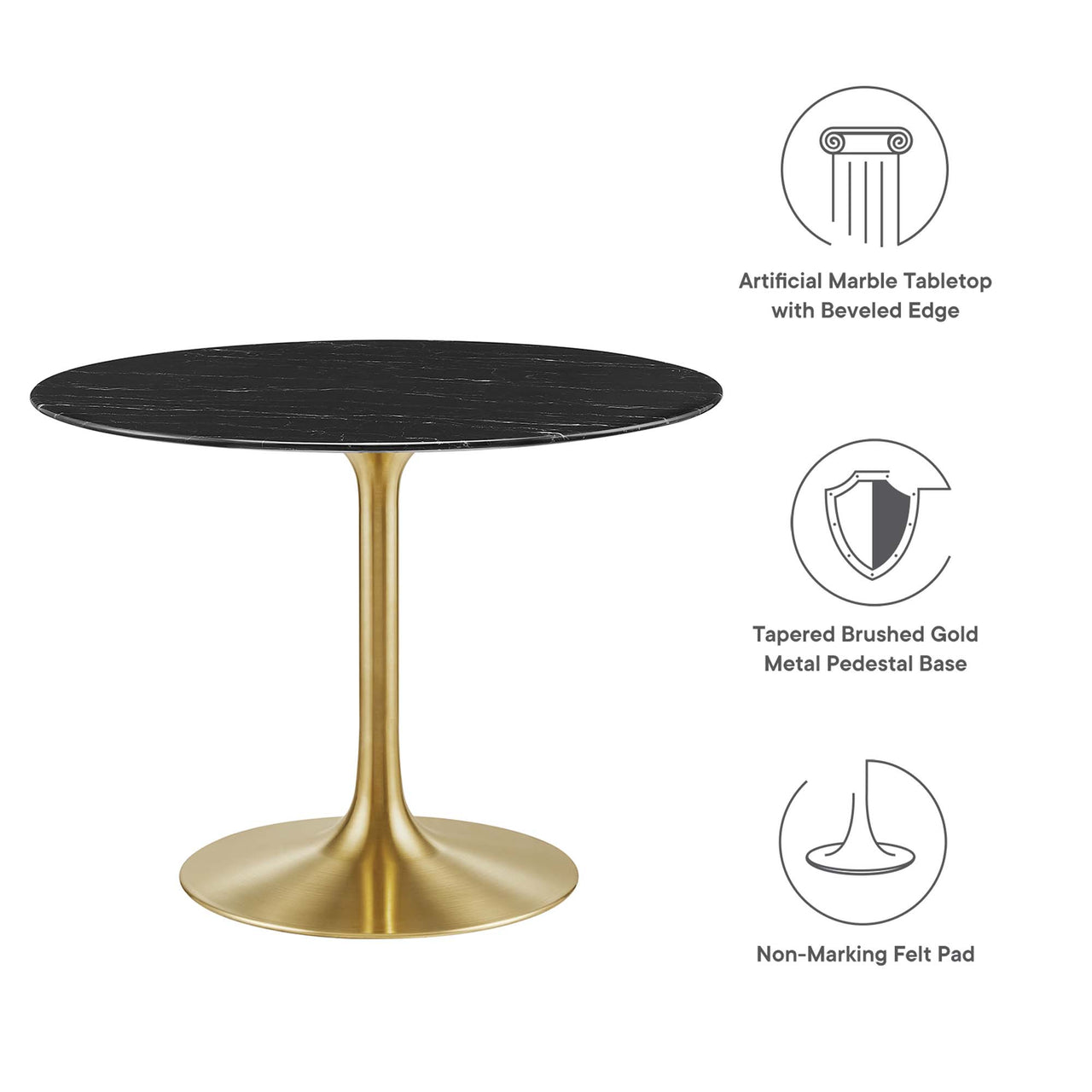 Ensemble Round Faux Marble Dining Table, Medium, Gold & Black