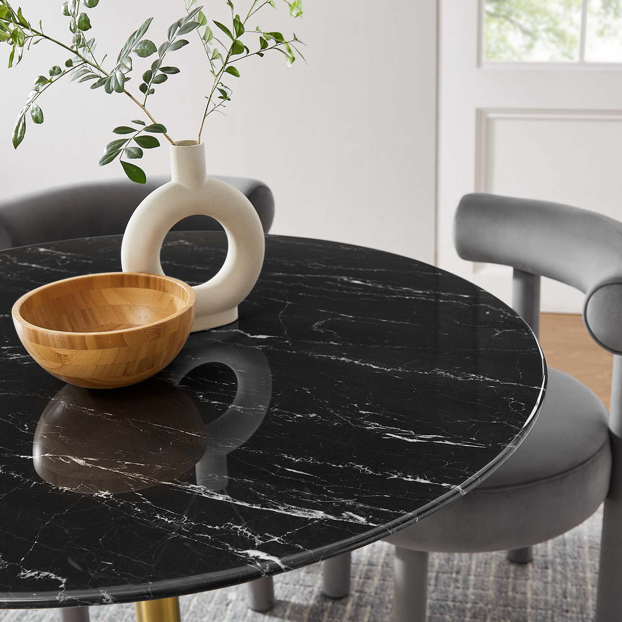 Ensemble Round Faux Marble Dining Table, Medium, Gold & Black