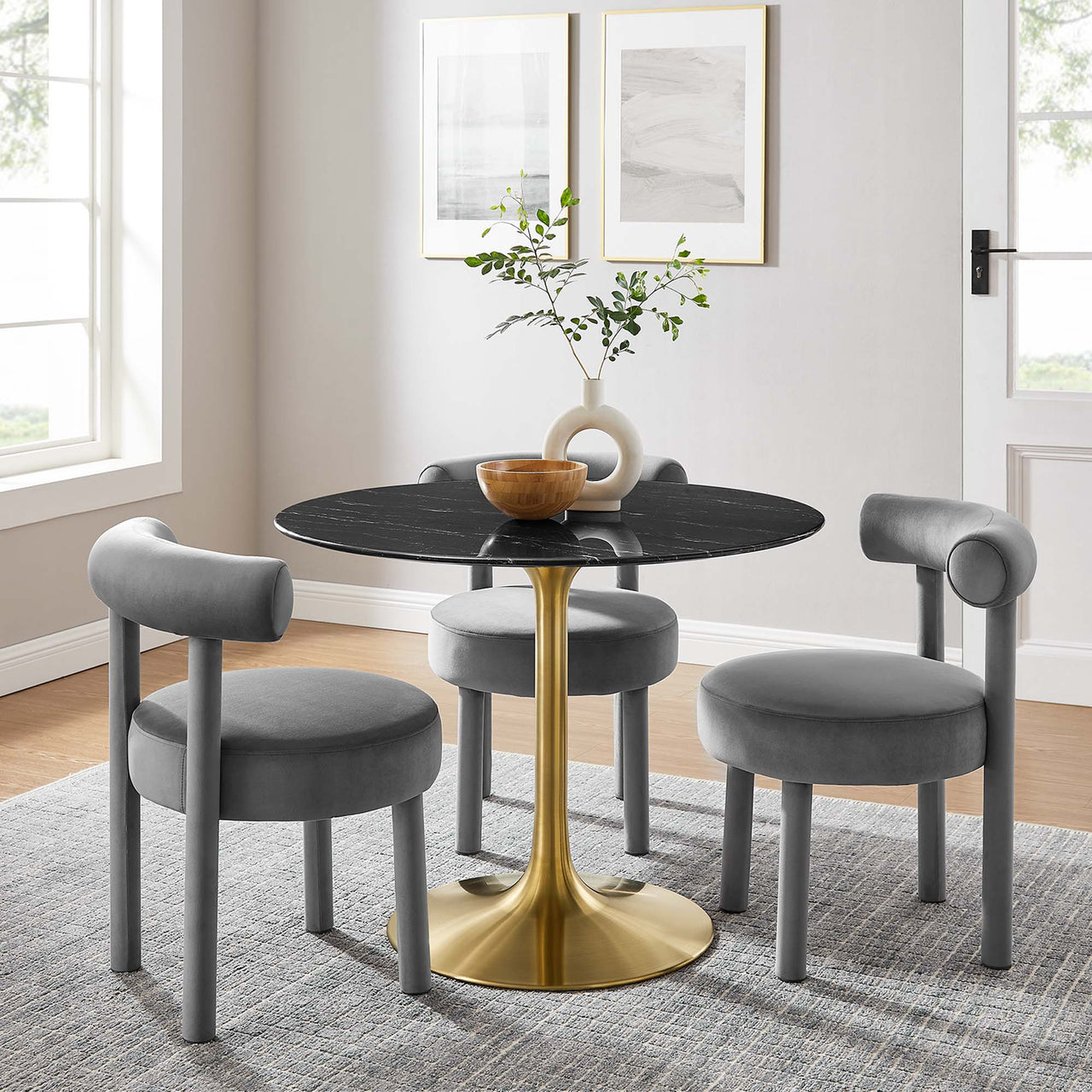 Ensemble Round Faux Marble Dining Table, Medium, Gold & Black