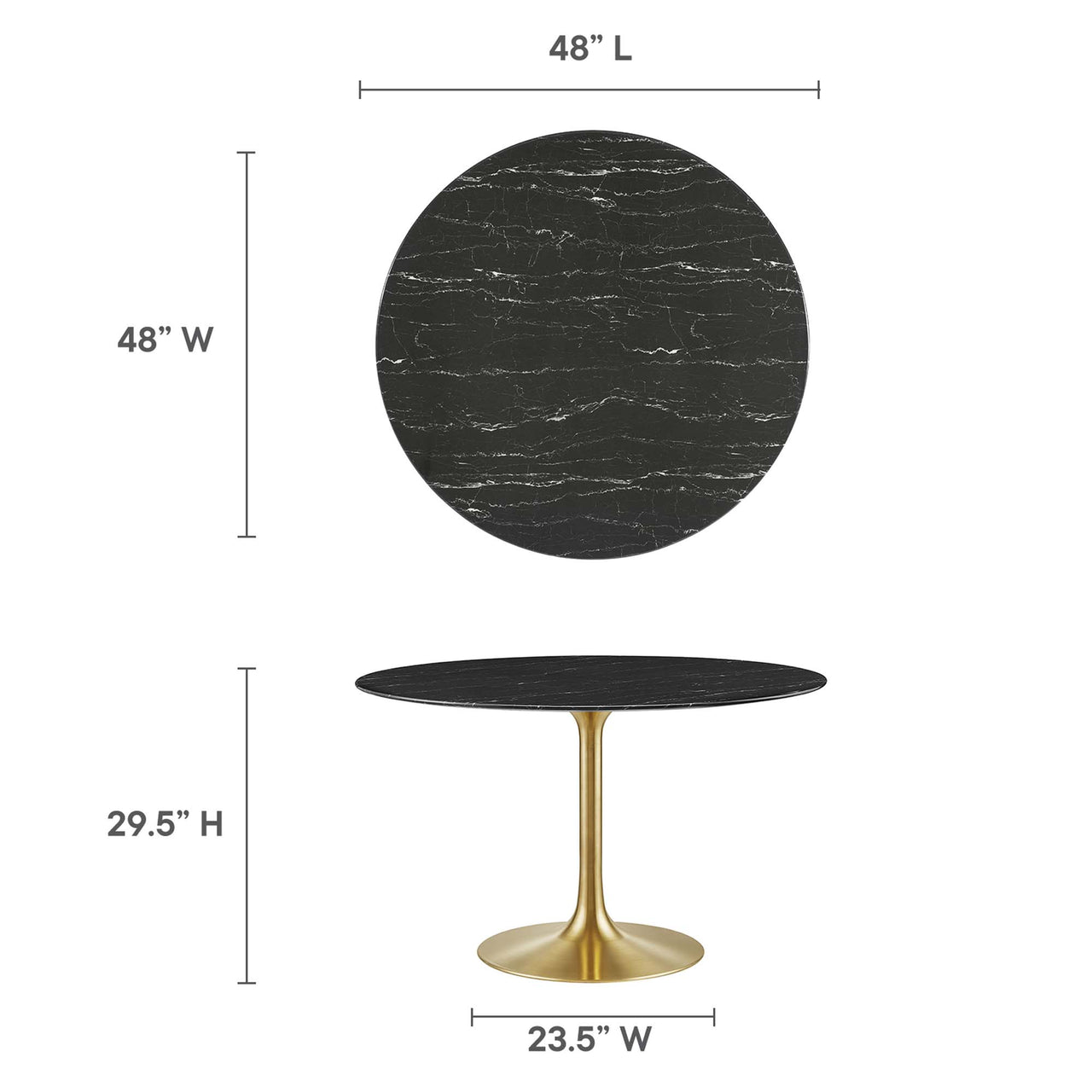 Ensemble Round Faux Marble Dining Table, Large, Gold & Black