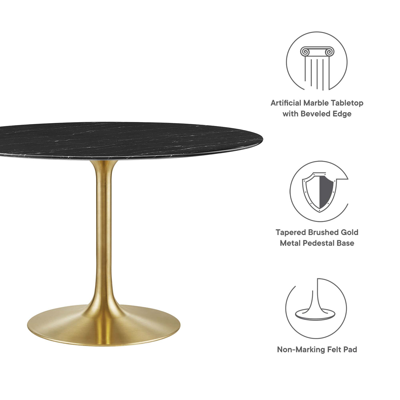 Ensemble Round Faux Marble Dining Table, Large, Gold & Black