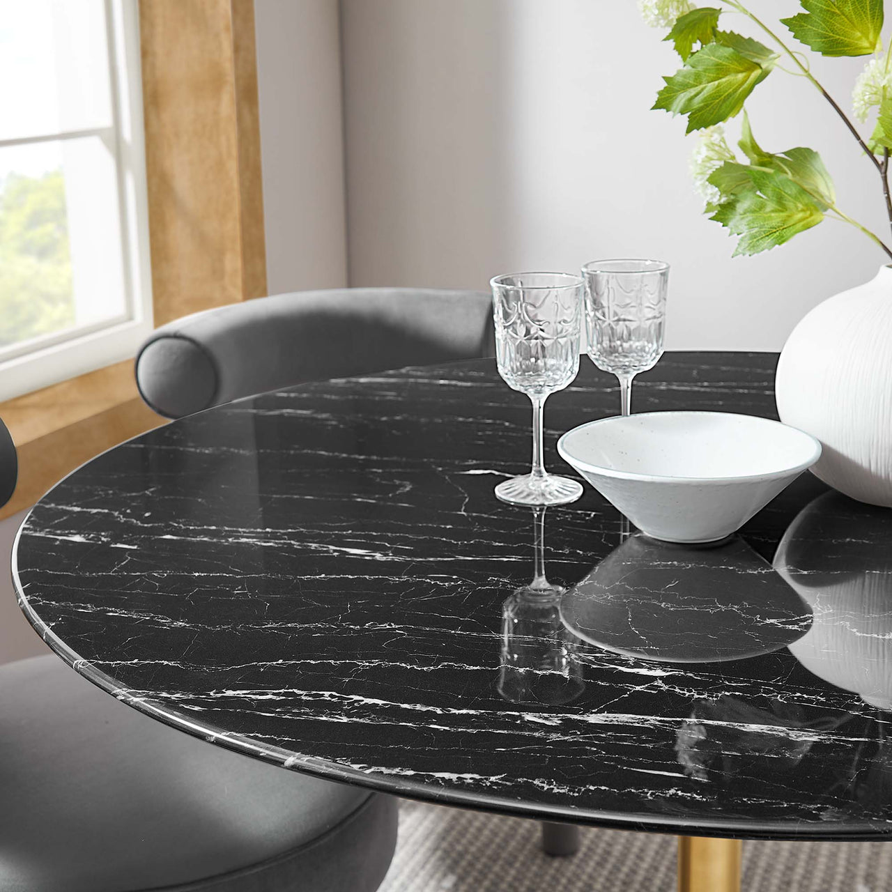 Ensemble Round Faux Marble Dining Table, Large, Gold & Black