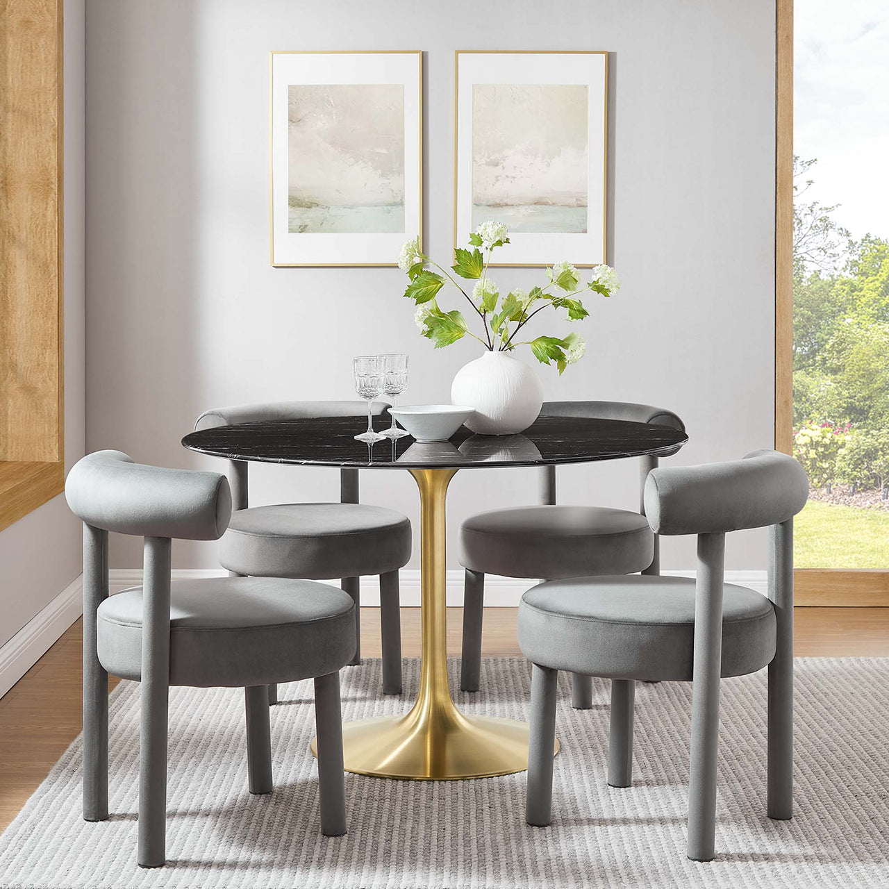 Ensemble Round Faux Marble Dining Table, Large, Gold & Black