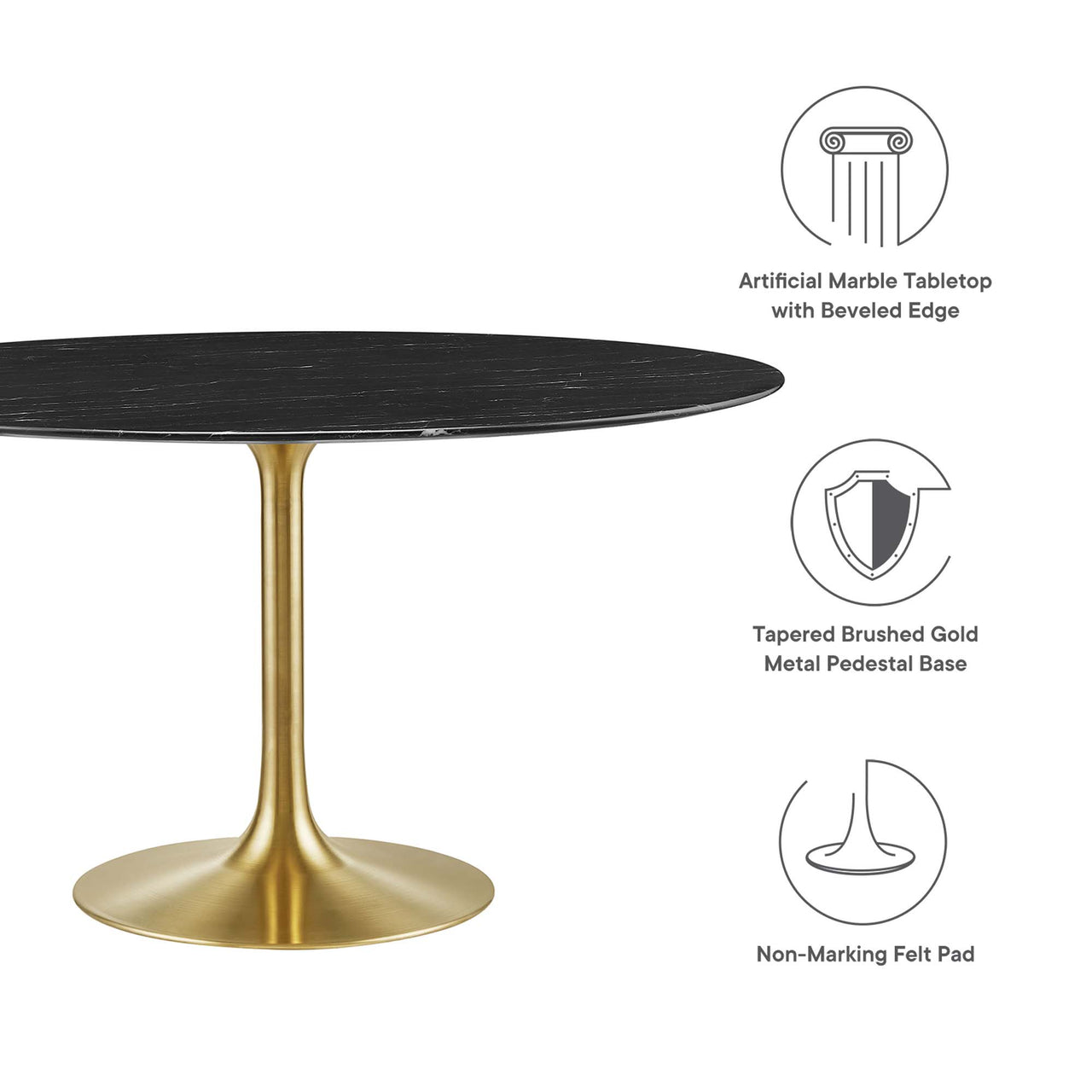 Ensemble Round Faux Marble Dining Table, Extra Large, Gold & Black