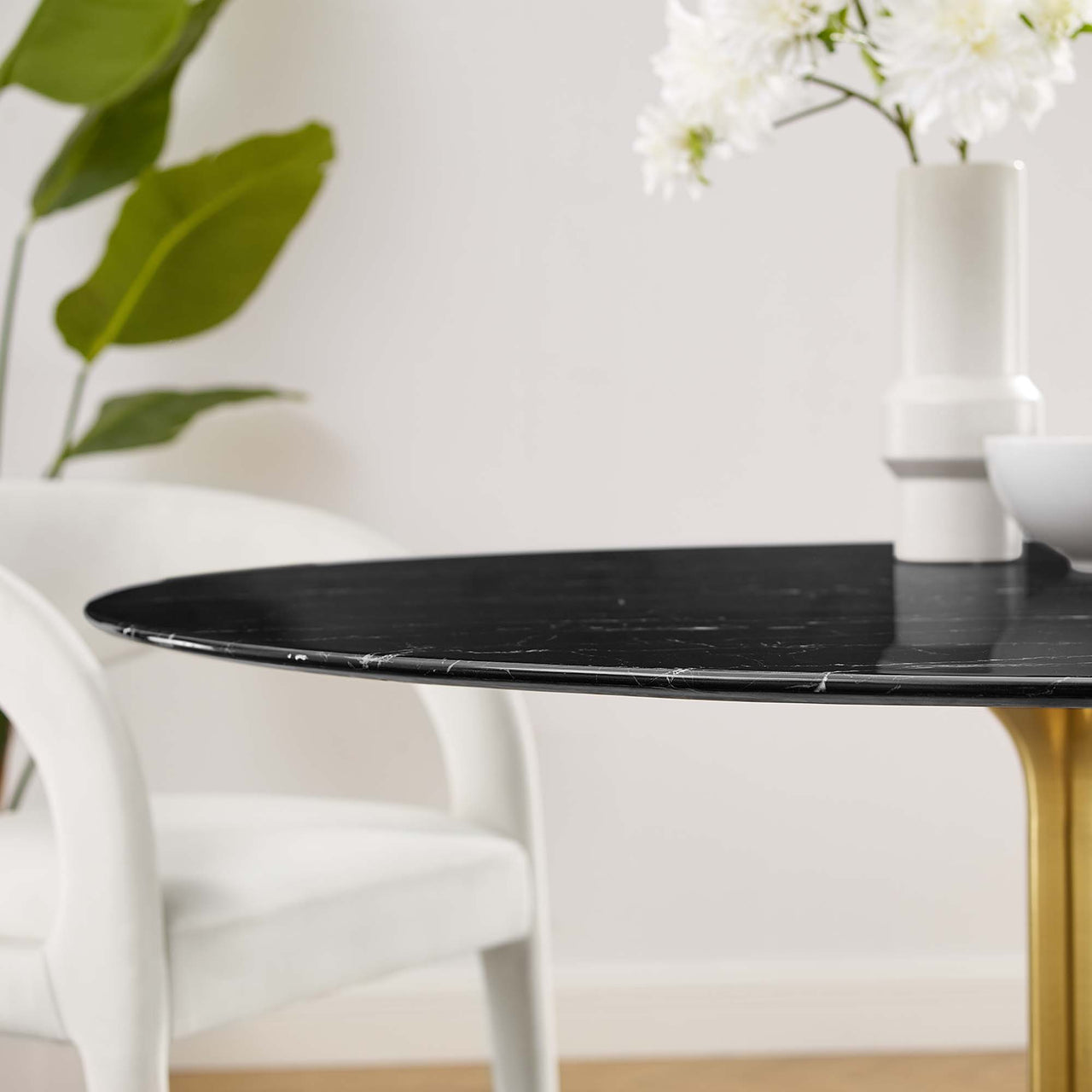 Ensemble Round Faux Marble Dining Table, Extra Large, Gold & Black