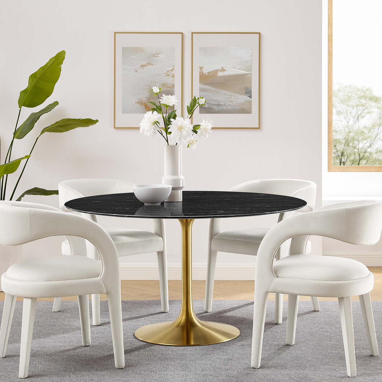 Ensemble Round Faux Marble Dining Table, Extra Large, Gold & Black