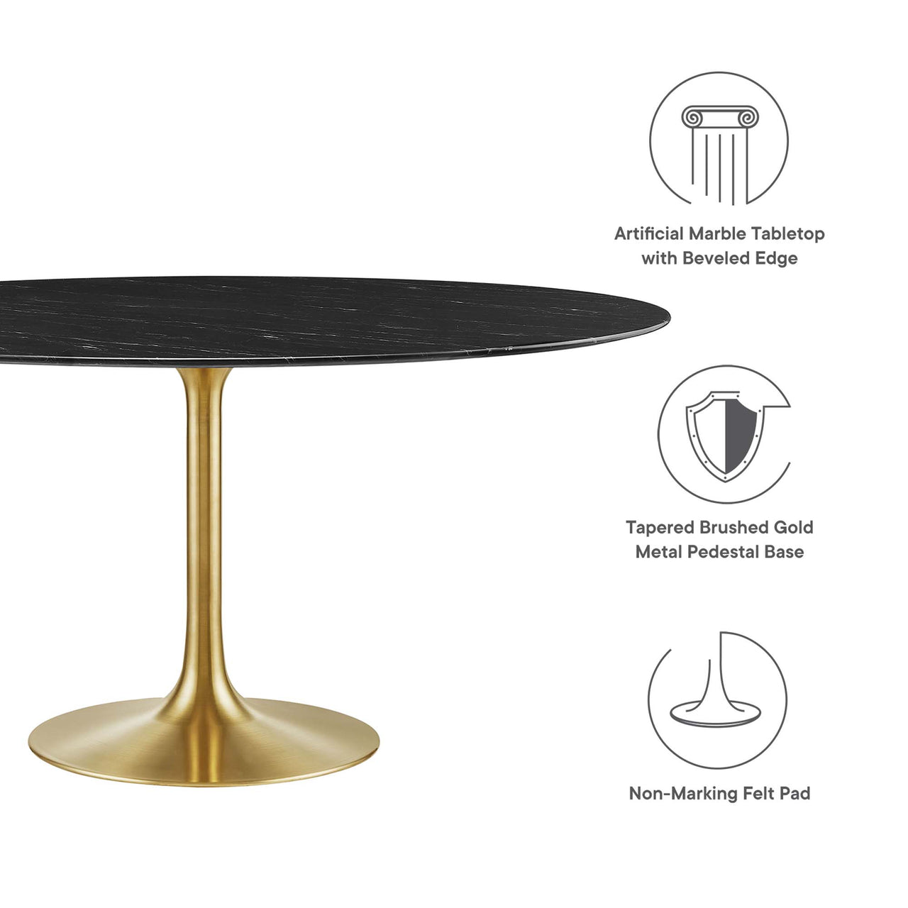 Ensemble Round Faux Marble Dining Table, XXL, Gold & Black