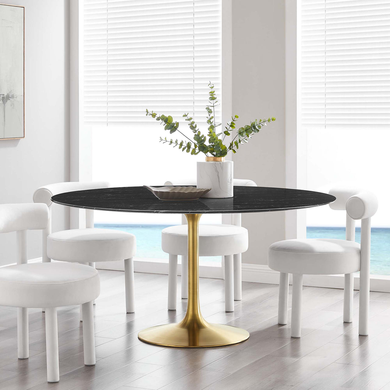 Ensemble Round Faux Marble Dining Table, XXL, Gold & Black