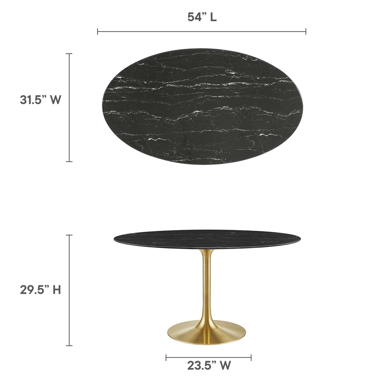 Ensemble Oval Faux Marble Dining Table, Medium, Gold & Black