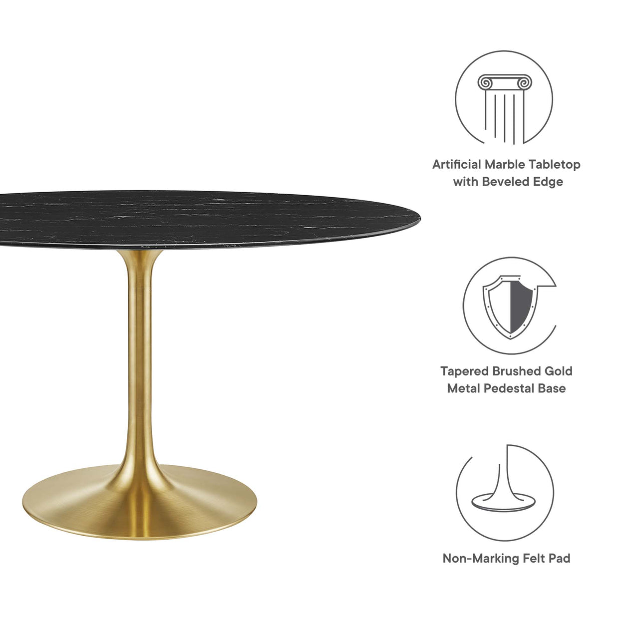 Ensemble Oval Faux Marble Dining Table, Medium, Gold & Black