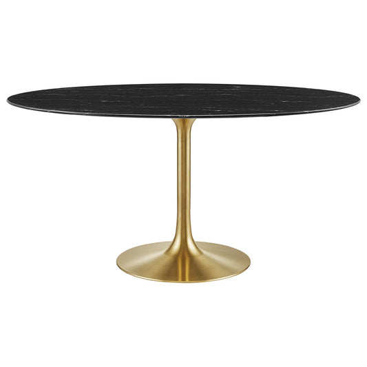 Ensemble Oval Faux Marble Dining Table, Large, Gold & Black