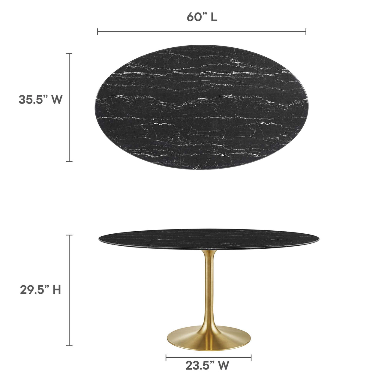 Ensemble Oval Faux Marble Dining Table, Large, Gold & Black