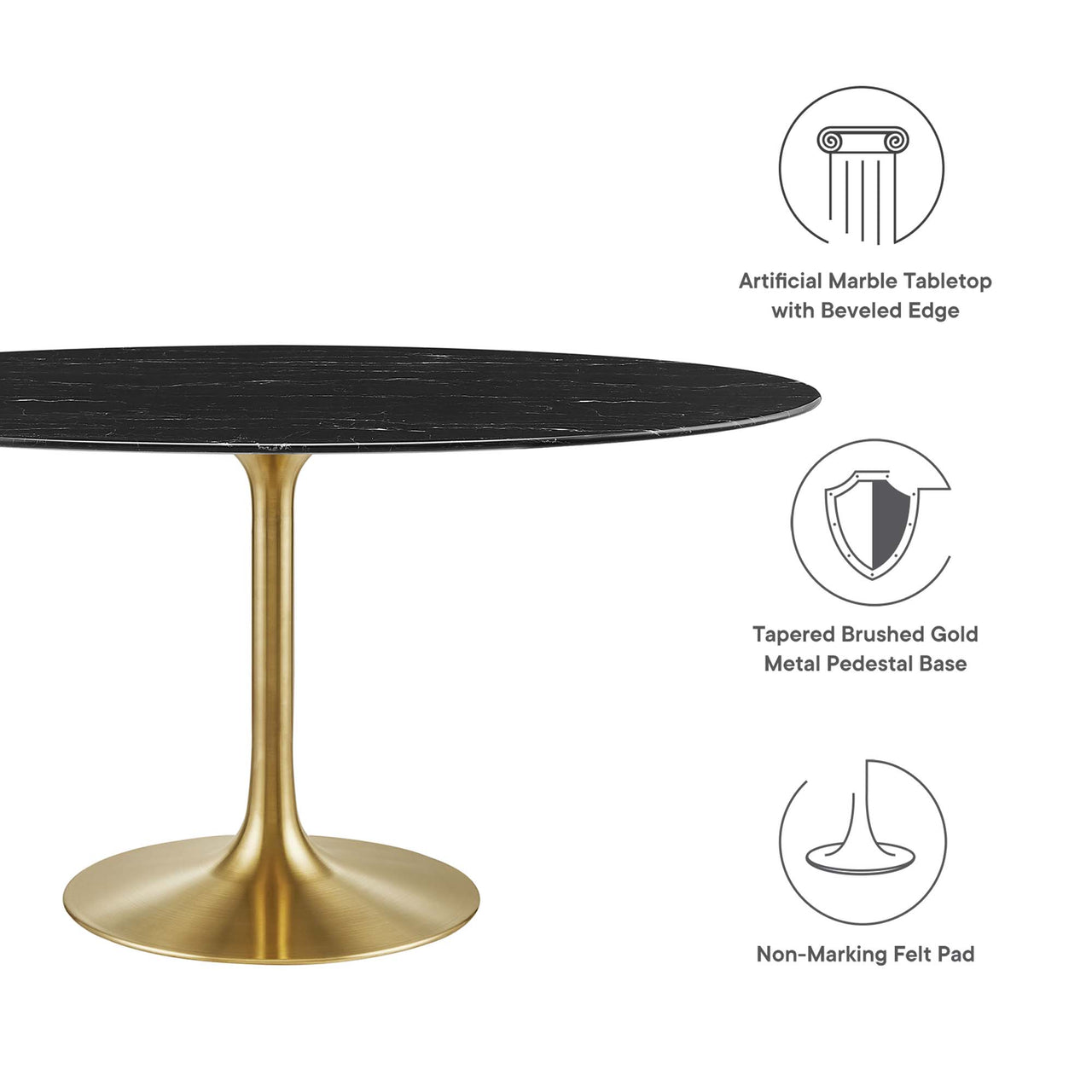 Ensemble Oval Faux Marble Dining Table, Large, Gold & Black