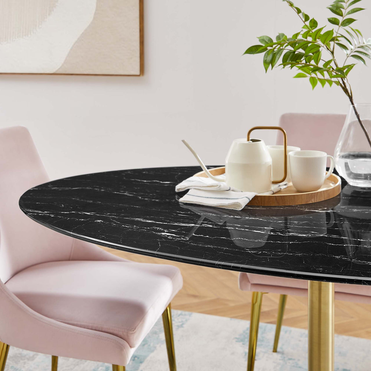 Ensemble Oval Faux Marble Dining Table, Large, Gold & Black