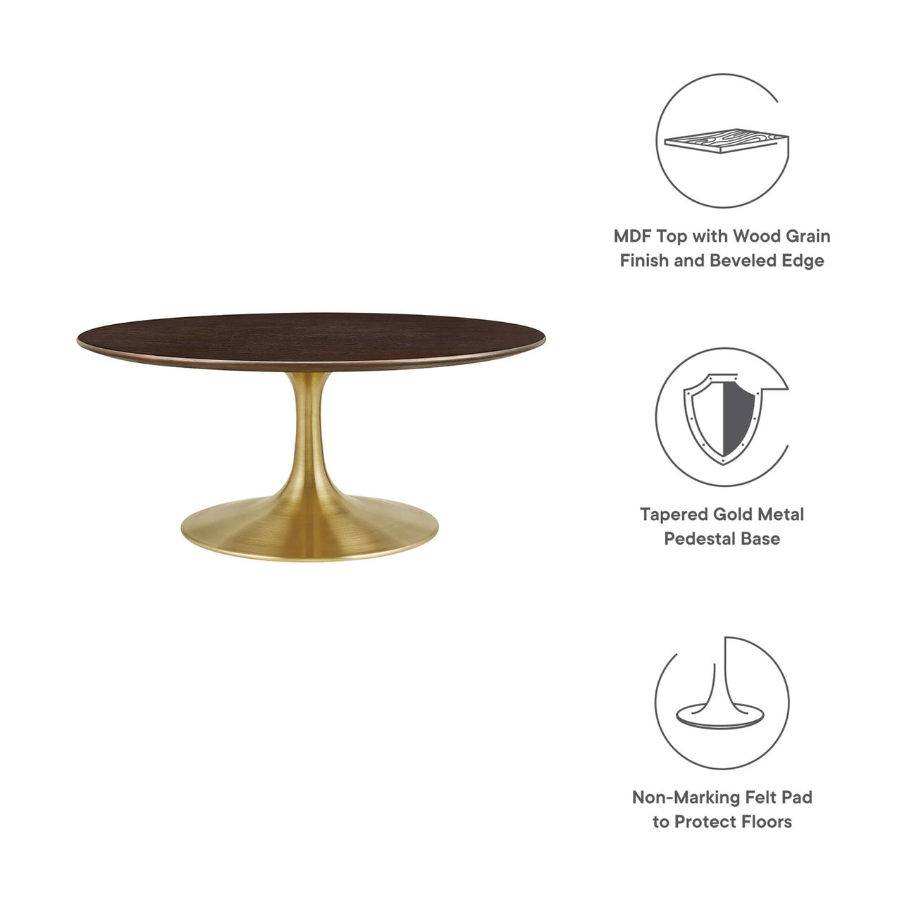 Ensemble Round Coffee Table, Medium, Gold & Cherry Walnut