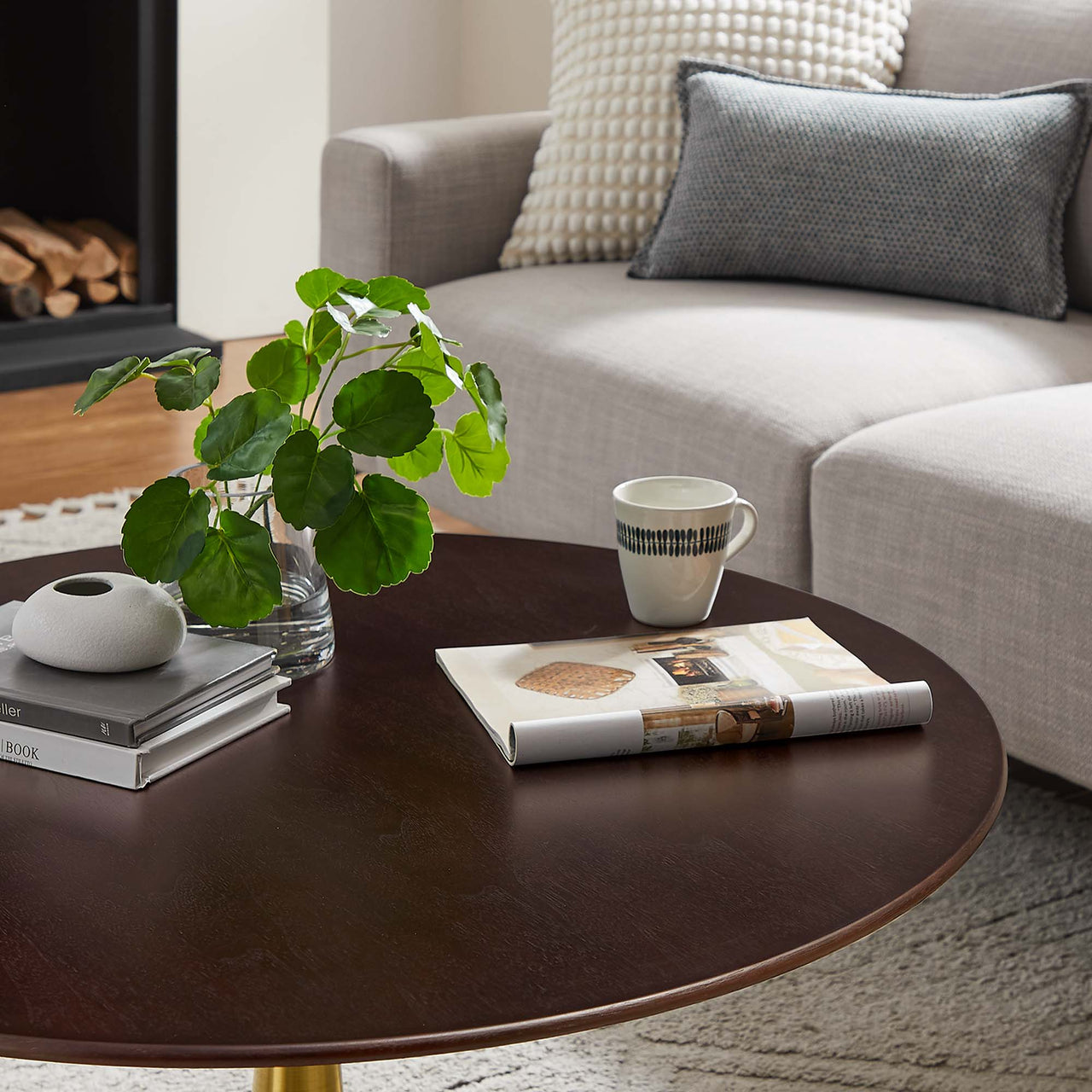 Ensemble Round Coffee Table, Medium, Gold & Cherry Walnut
