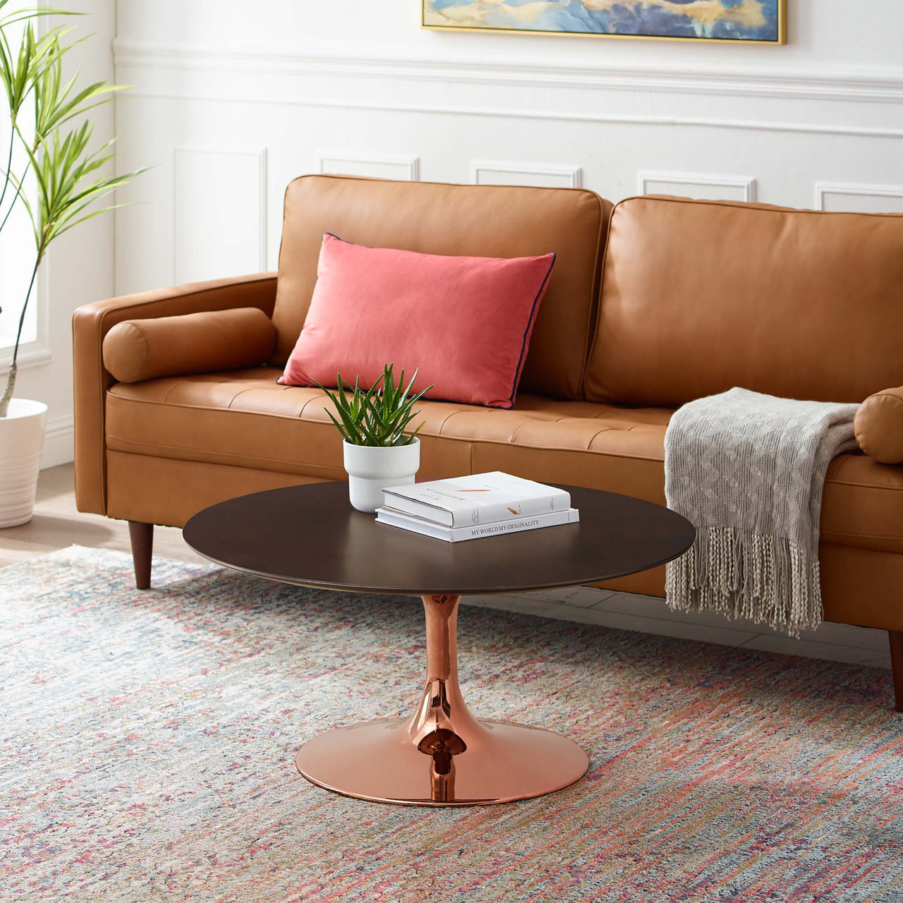 Ensemble Round Coffee Table, Medium, Rose Gold & Cherry Walnut