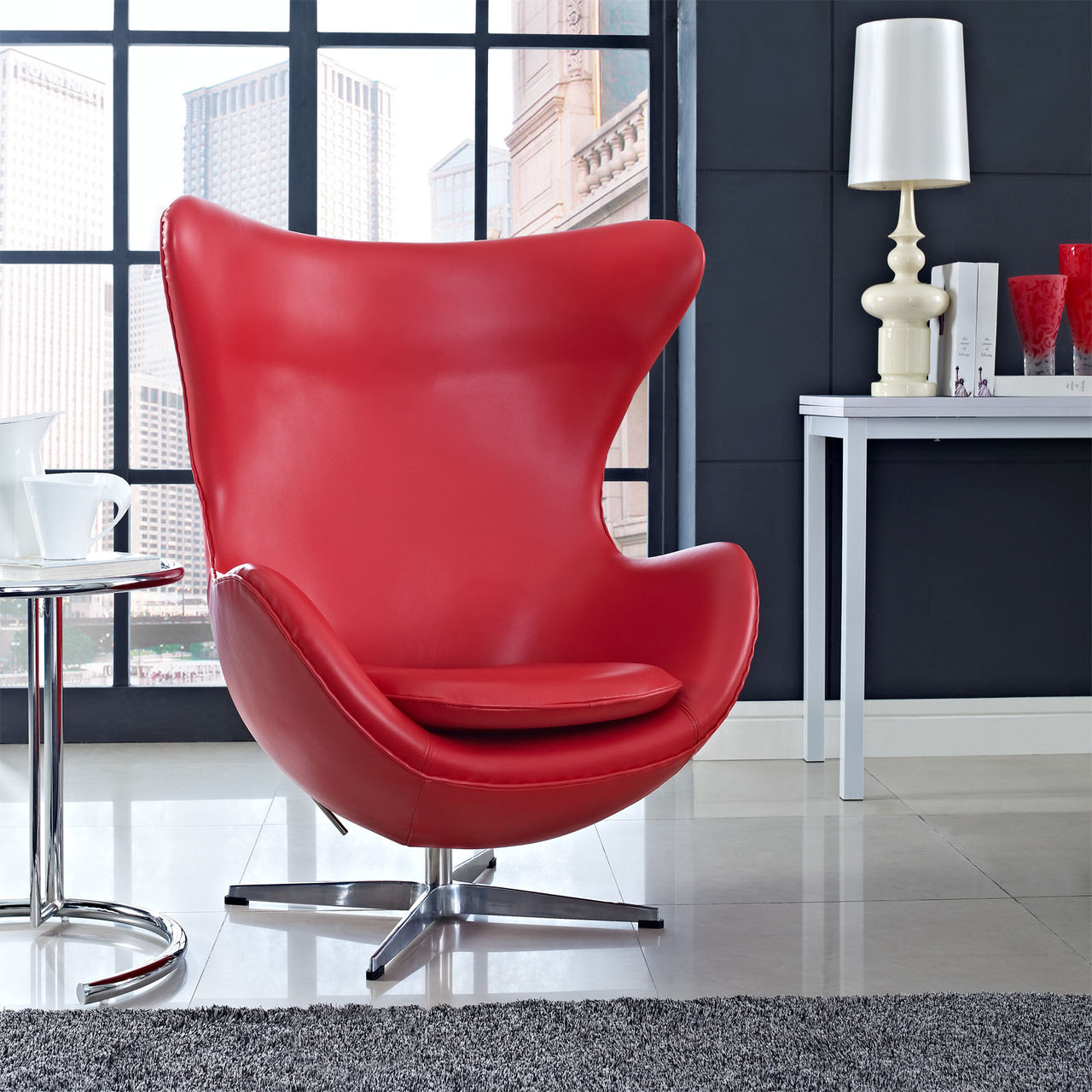 Luvar Full-Grain Italian Leather Lounge Chair, Red