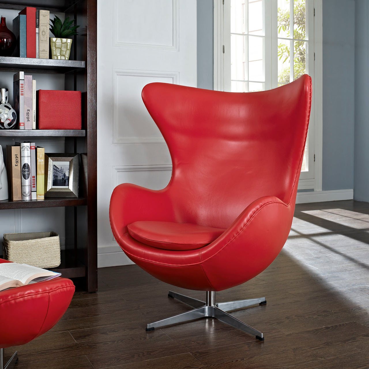 Luvar Full-Grain Italian Leather Lounge Chair, Red
