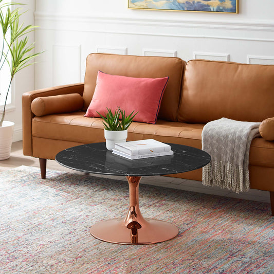 Ensemble Round Faux Marble Coffee Table, Medium, Rose Gold & Black