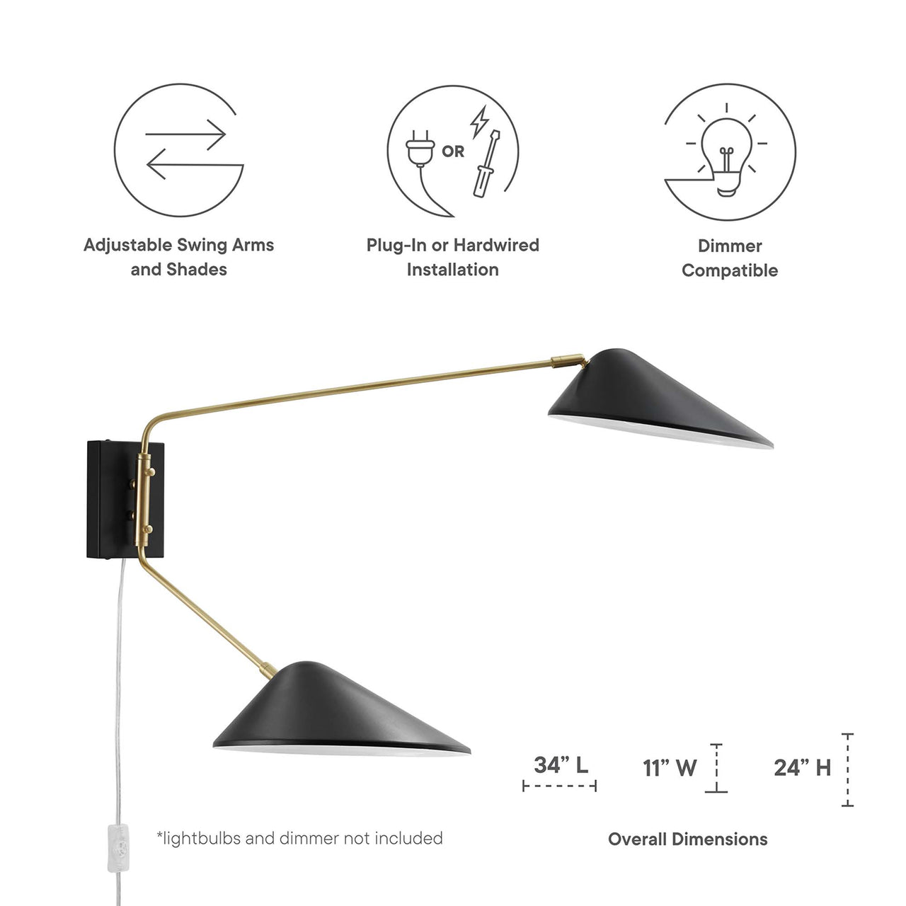 Voyager Double Swing Arm Wall Sconce, Black