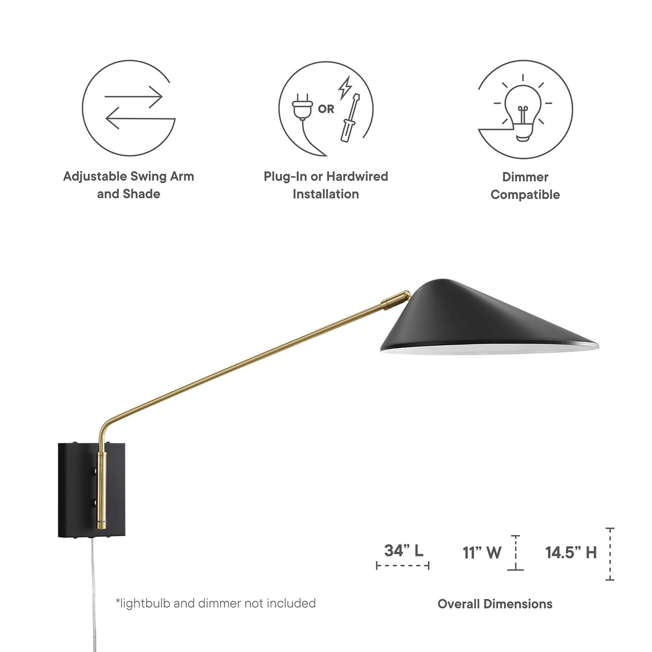 Voyager Swing Arm Wall Sconce, Large, Black