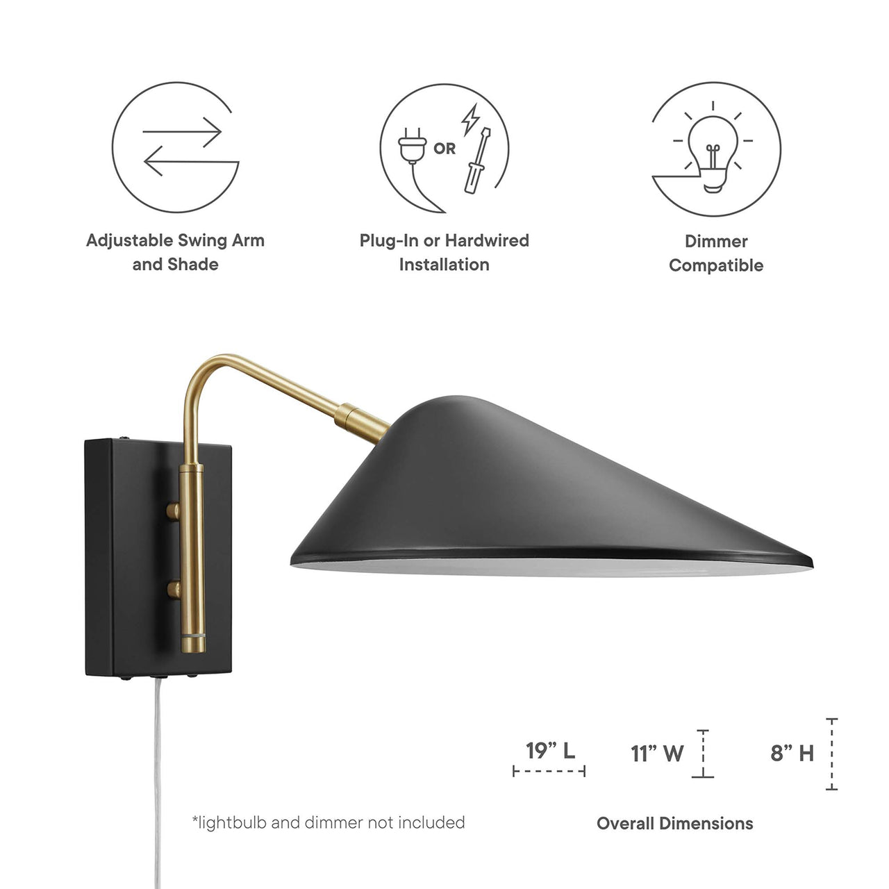 Voyager Swing Arm Wall Sconce, Small, Black