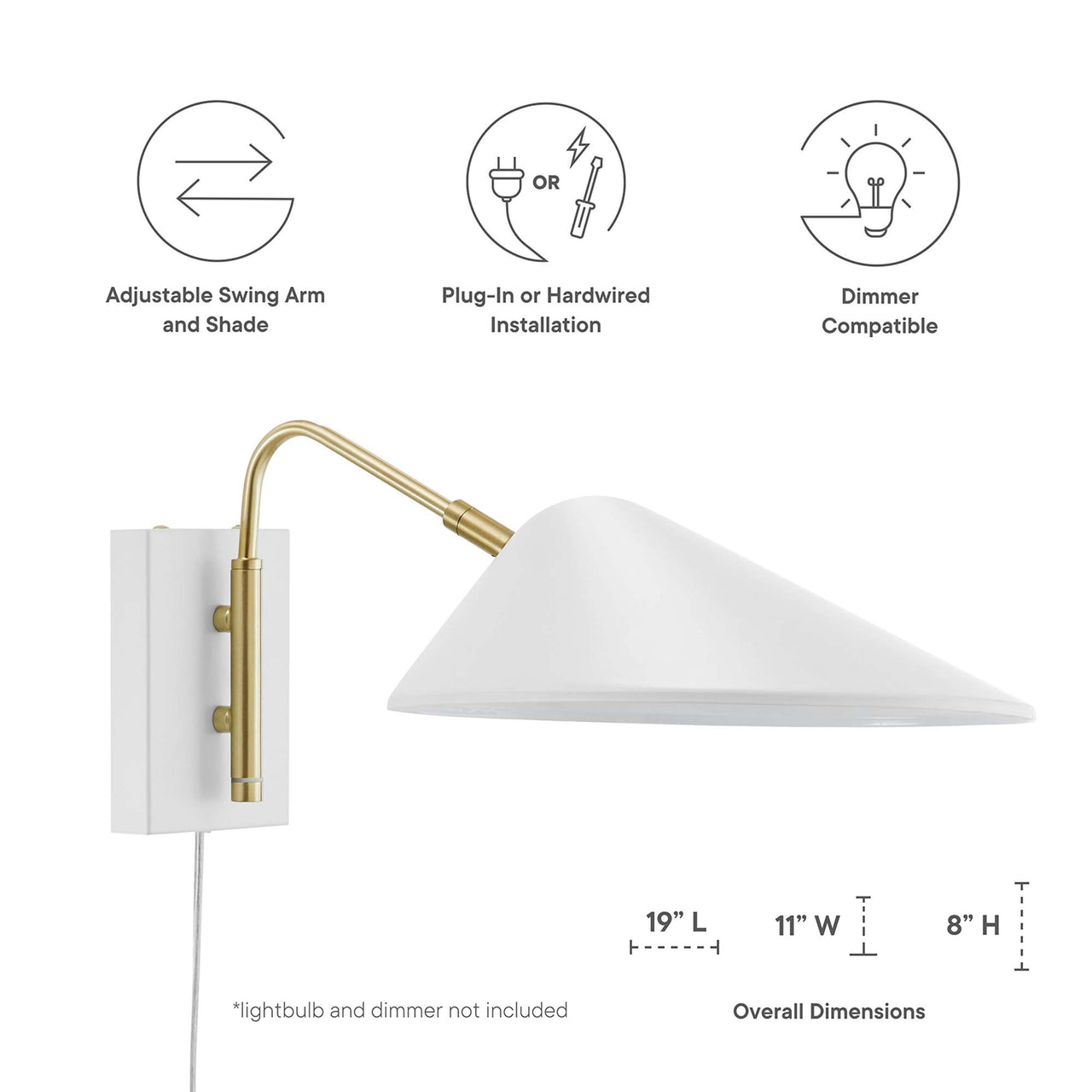 Voyager Swing Arm Wall Sconce, Small, White