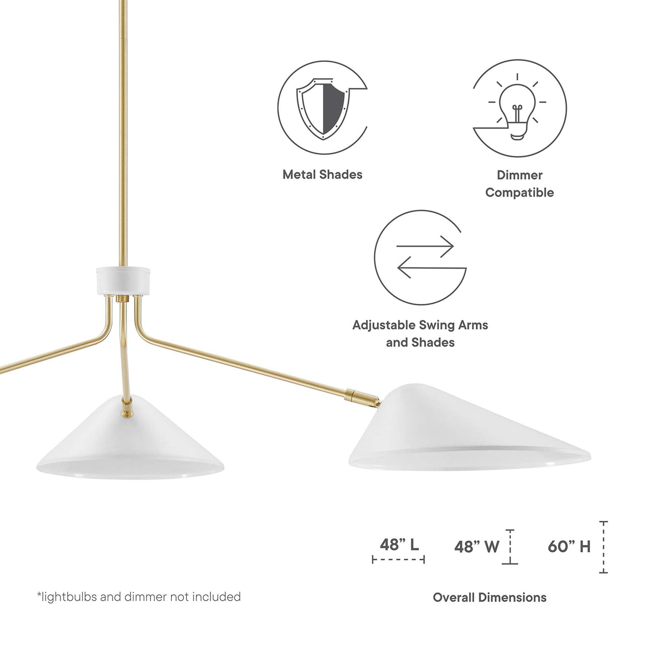 Voyager Triple Arm Pendant, Large, White