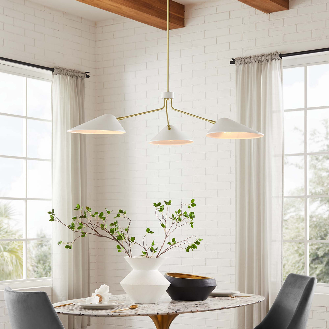 Voyager Triple Arm Pendant, Large, White