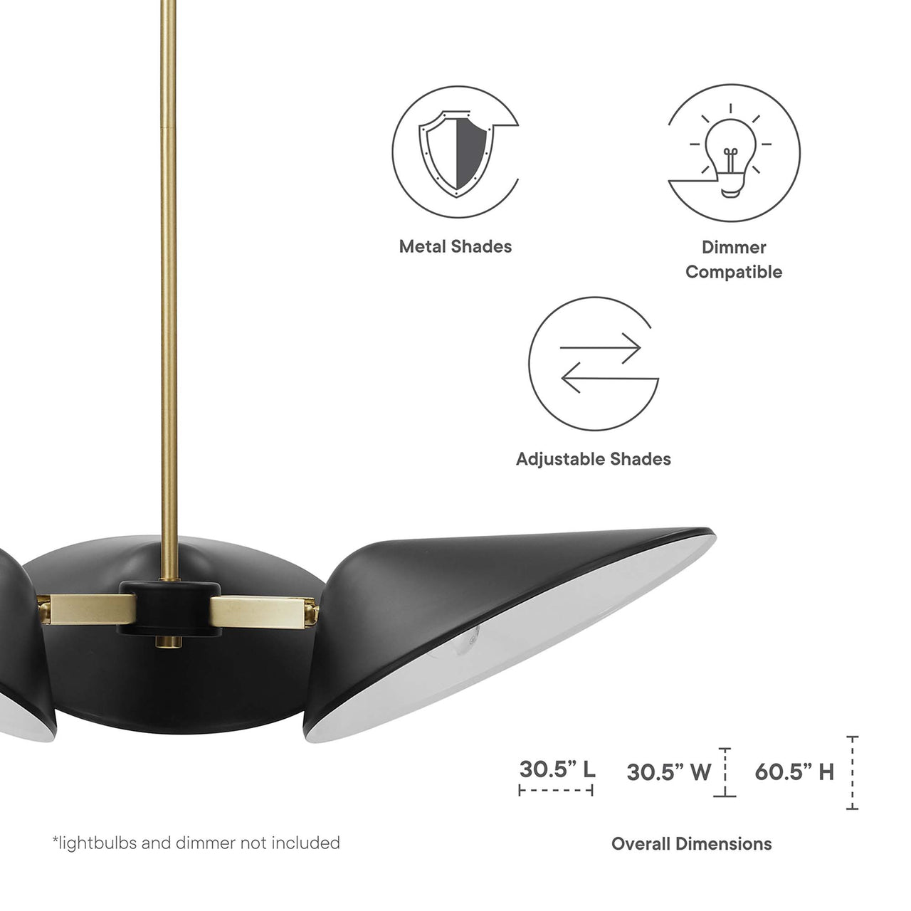 Voyager Triple Arm Pendant, Small, Black