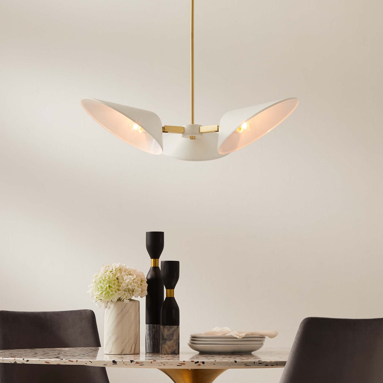 Voyager Triple Arm Pendant, Small, White