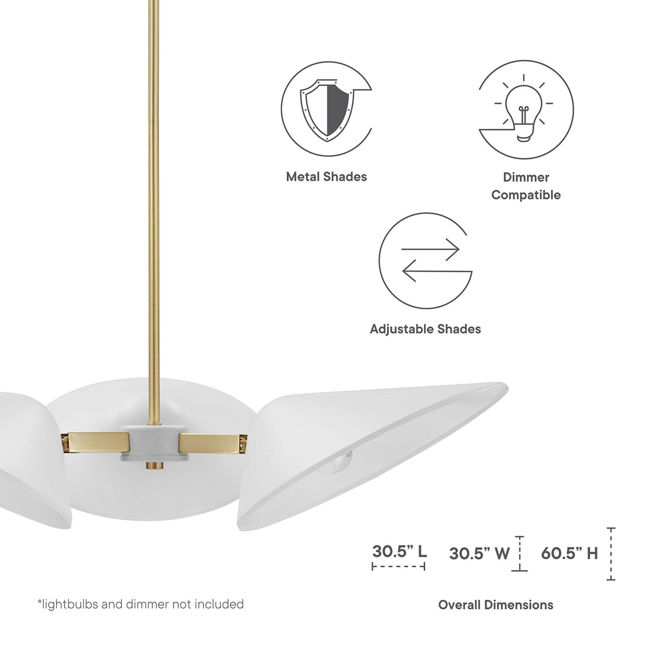 Voyager Triple Arm Pendant, Small, White