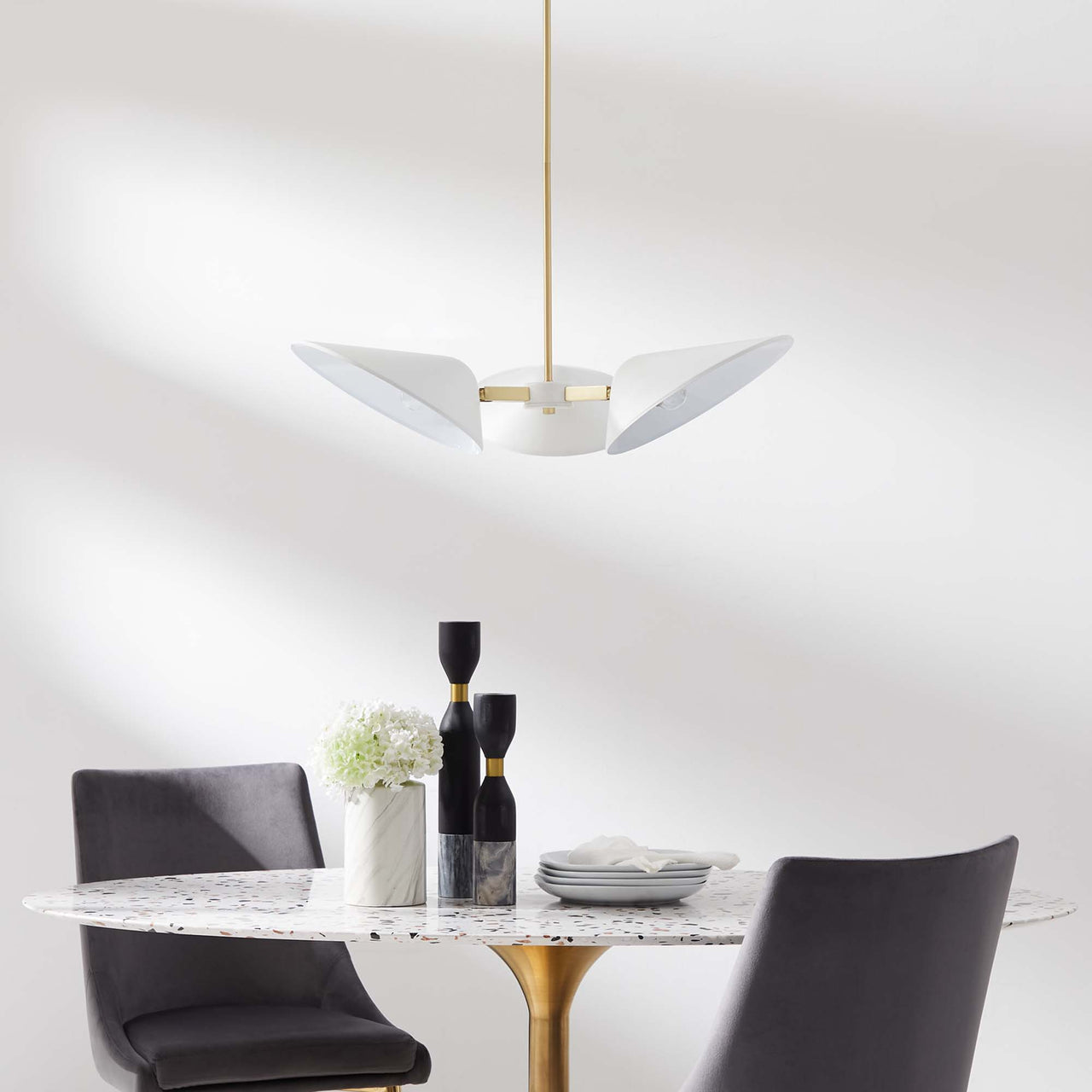 Voyager Triple Arm Pendant, Small, White