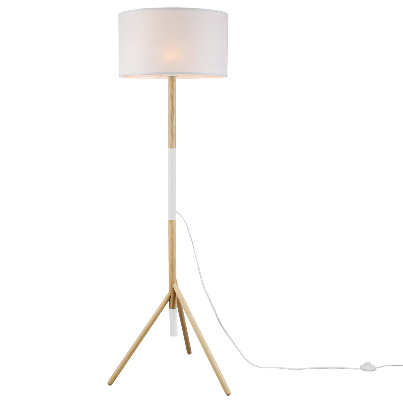 Triherst Floor Lamp, White & Natural Wood