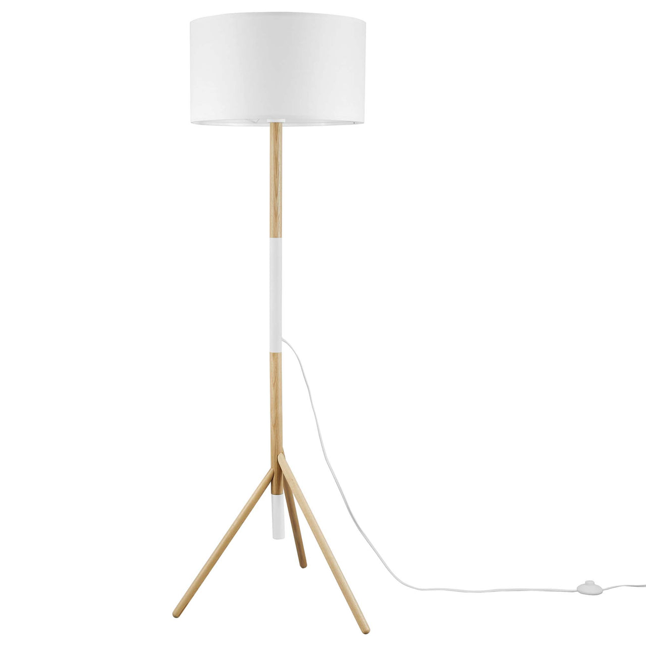 Triherst Floor Lamp, White & Natural Wood
