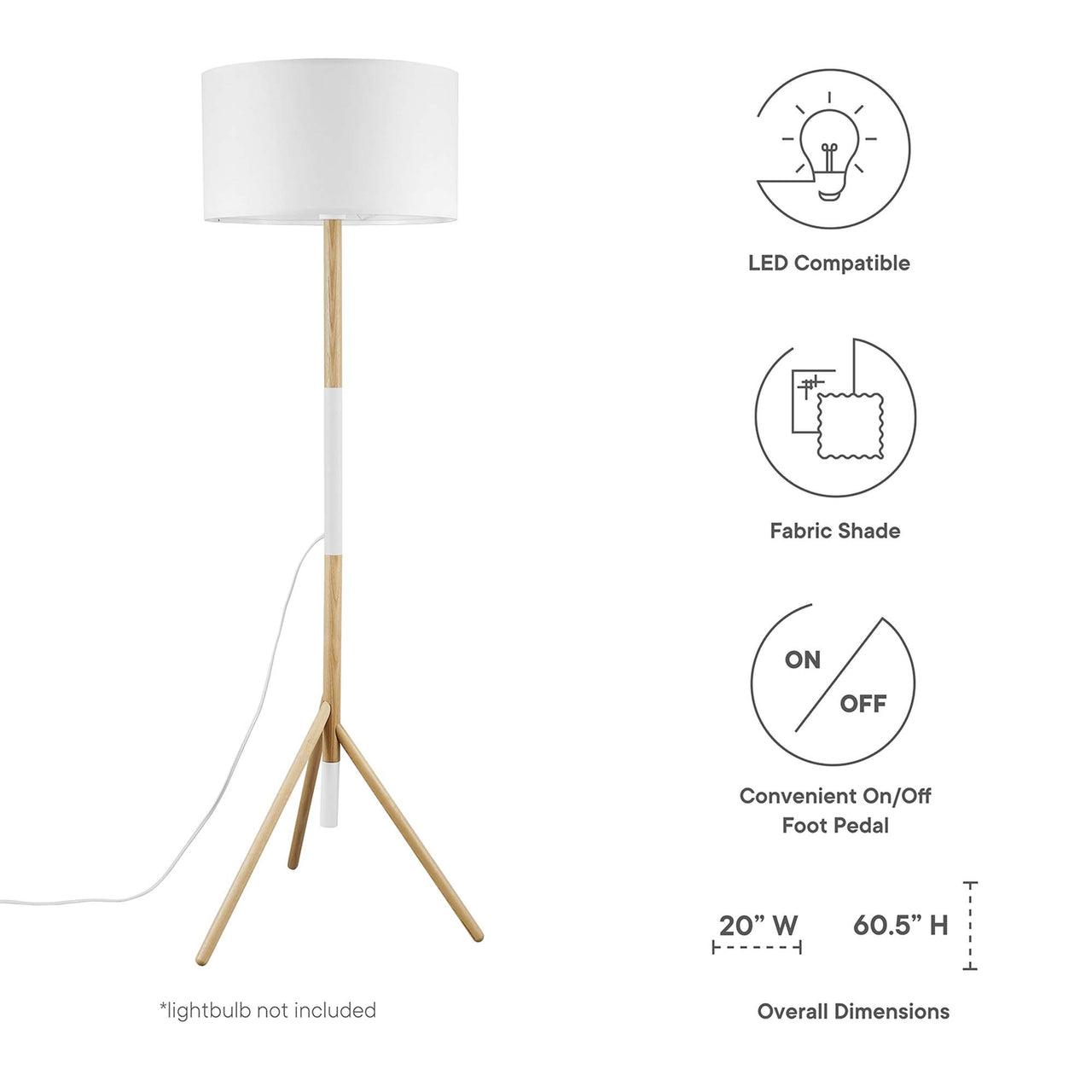 Triherst Floor Lamp, White & Natural Wood
