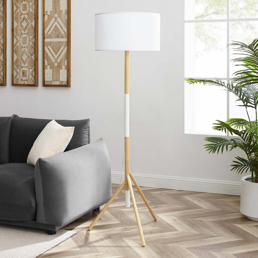 Triherst Floor Lamp, White & Natural Wood
