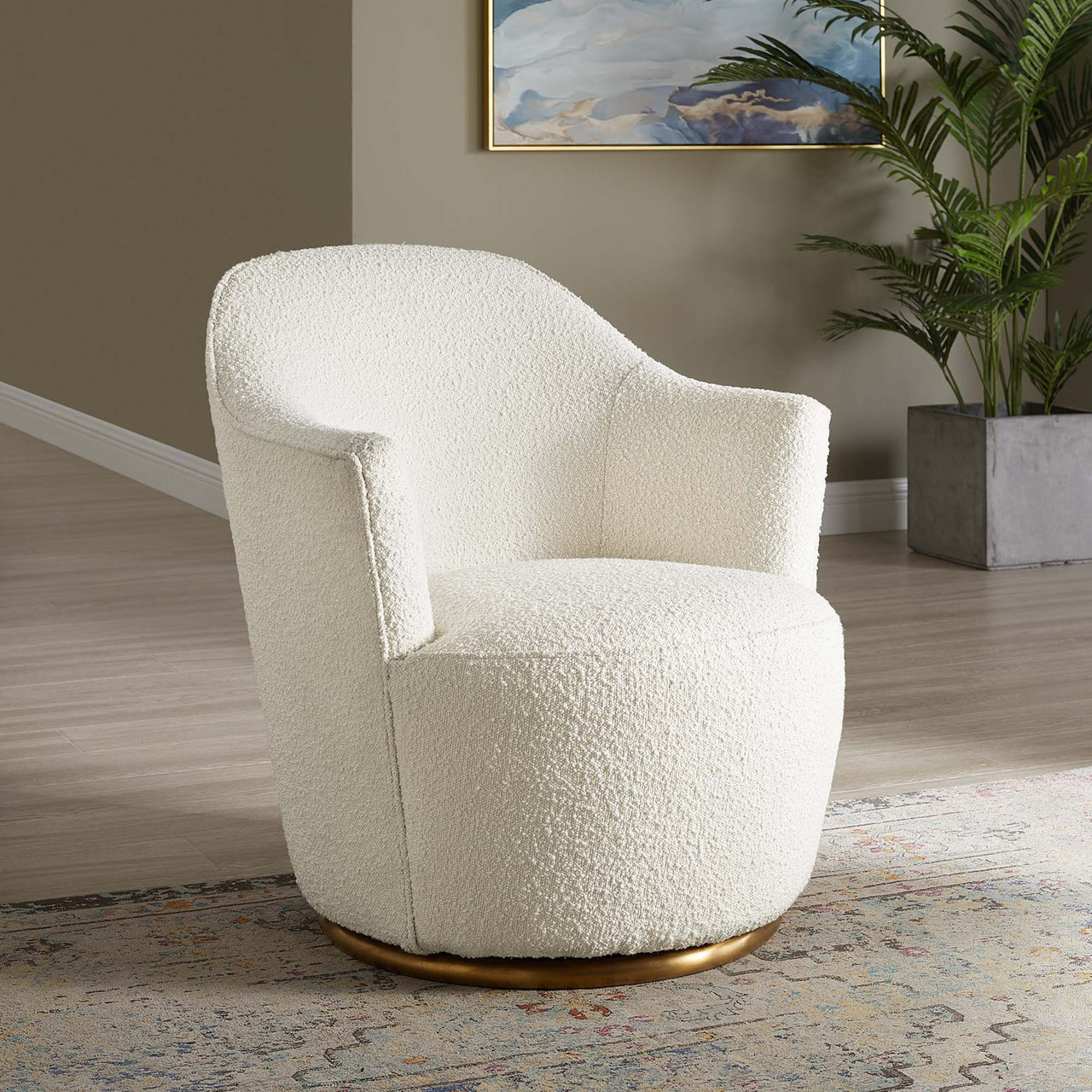Miravelle Boucle Swivel Chair, White
