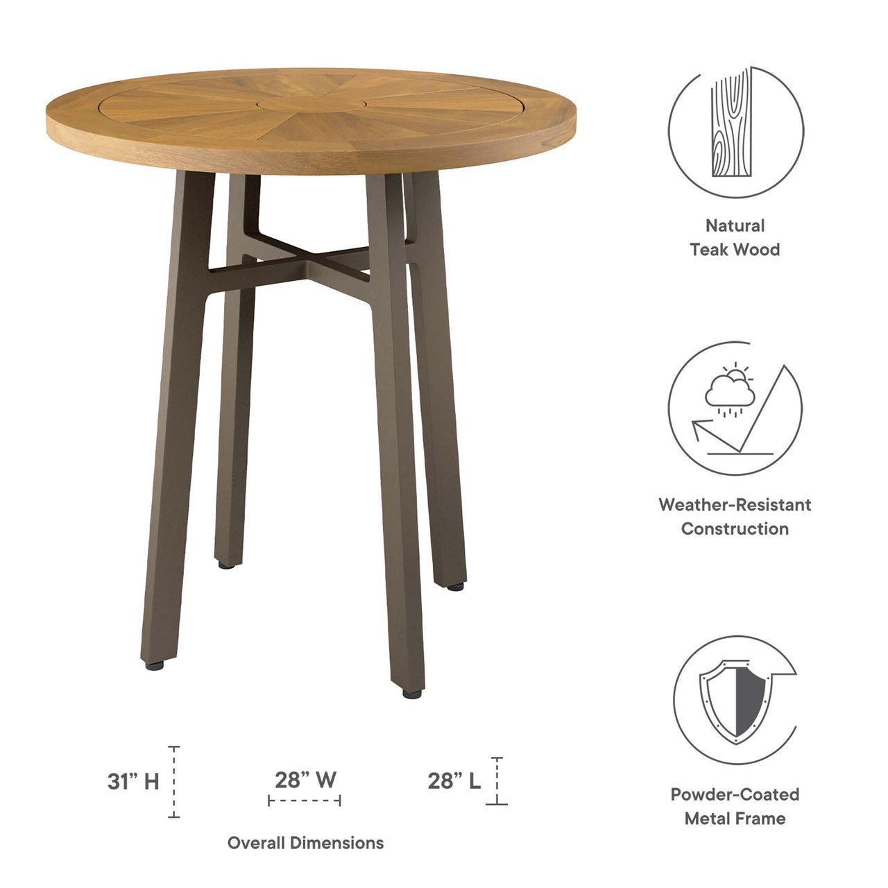 Pasture Alfresco Teak Dining Table, Natural Wood & Taupe