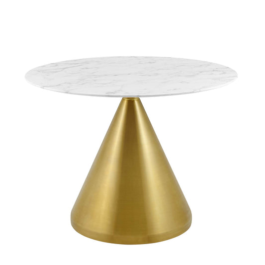 Solari Pedestal Round Faux Marble Dining Table, Medium, Gold & White