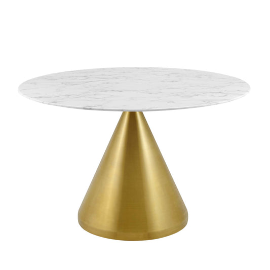 Solari Pedestal Round Faux Marble Dining Table, Large, Gold & White