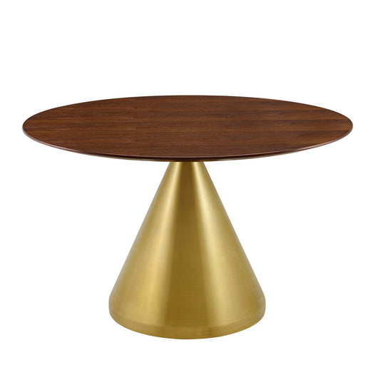 Solari Pedestal Round Dining Table, Large, Gold & Walnut