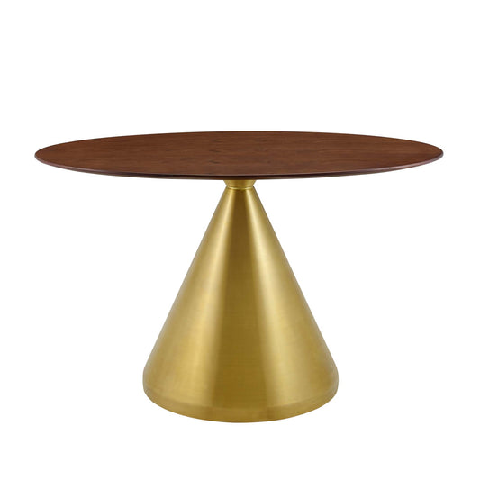 Solari Pedestal Oval Dining Table, Small, Gold & Walnut